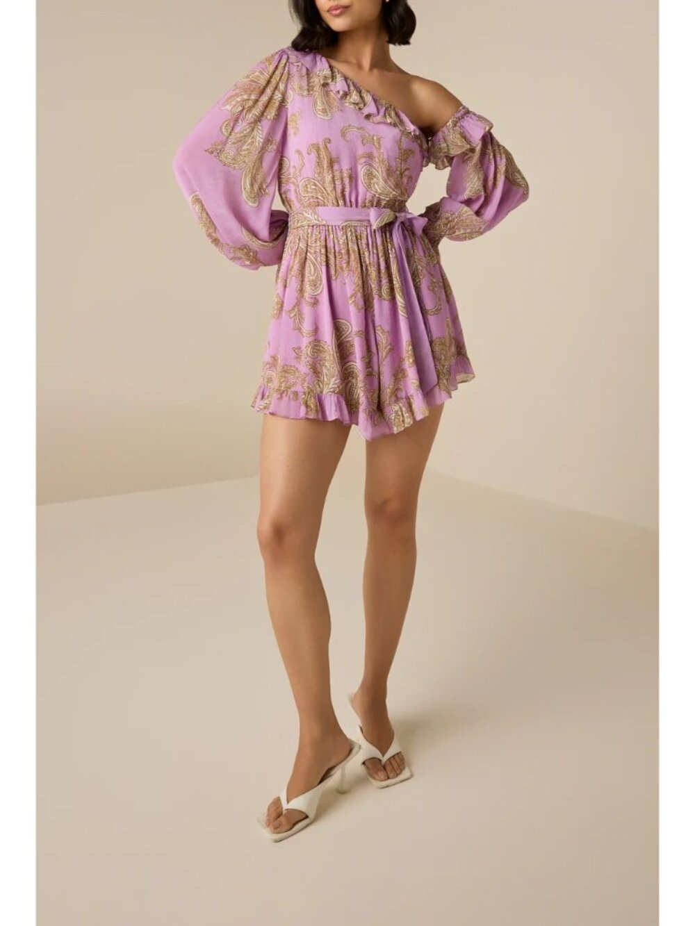 Hemant & Nandita Jiah Romper With Tie Up Belt Lilac Womens Size XS - Picture 5 of 14